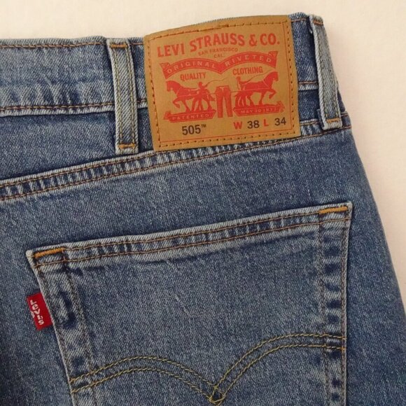 Levi's 505 Straight Leg Jeans Men's Size 38x34 Blue Denim Stretch - Picture 7 of 9